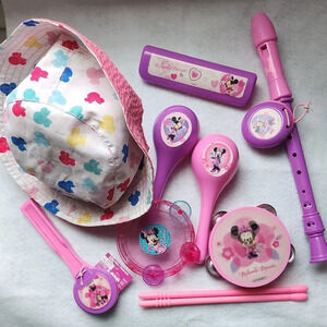 Disney Girls Bucket Reversible Minnie Mouse Hat & Disney Music Instrument Set